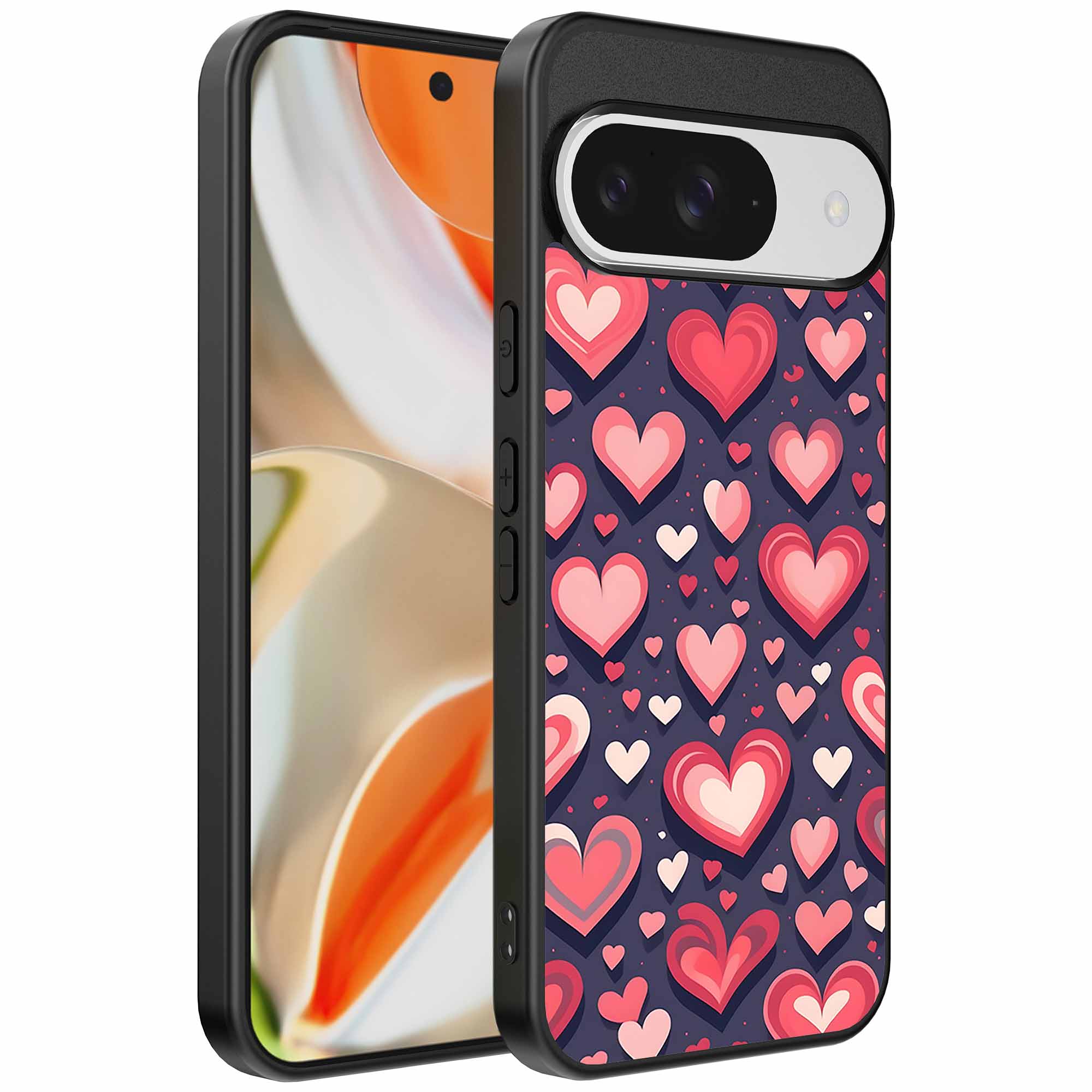 grote roze en rode hartjes opdruk_Google Pixel 9 Pro XL telefoonhoesje (1)