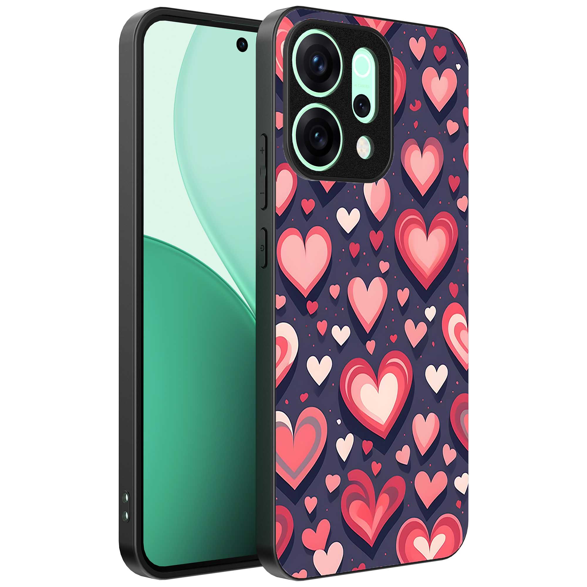 grote roze en rode hartjes opdruk_Oppo Reno 14 telefoonhoesje (1)