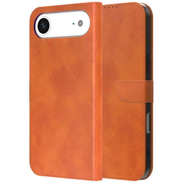iPhone 17 Air leren telefoonhoesje bookcase met pasjeshouder en magnetische lipje bruin (1)