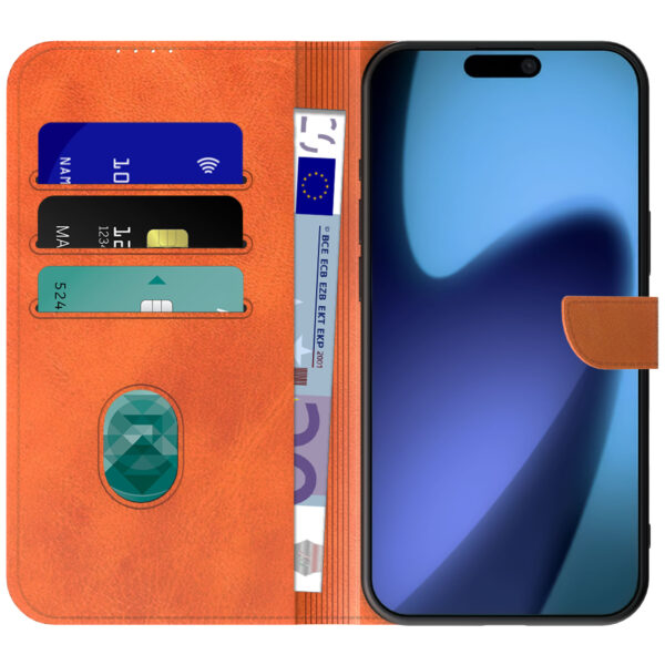 iPhone 17 Air leren telefoonhoesje bookcase met pasjeshouder en magnetische lipje bruin (2)