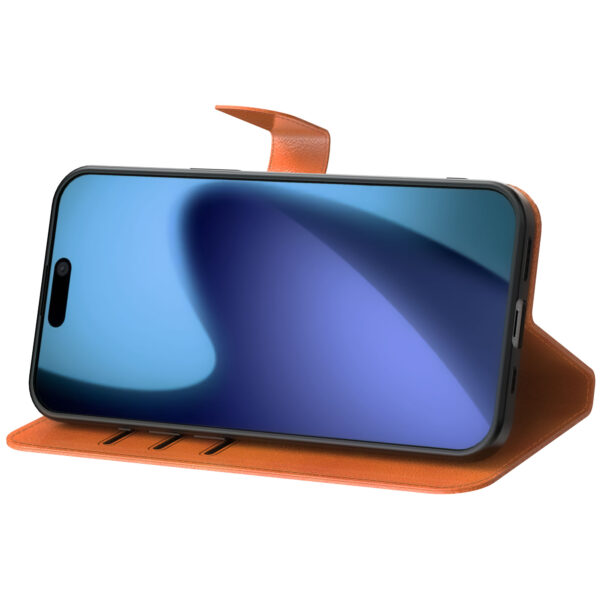 iPhone 17 Air leren telefoonhoesje bookcase met pasjeshouder en magnetische lipje bruin (4)