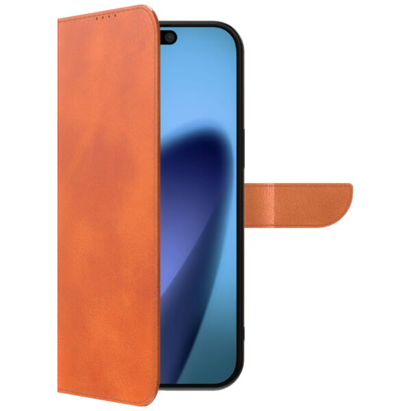 iPhone 17 Air leren telefoonhoesje bookcase met pasjeshouder en magnetische lipje bruin (5)