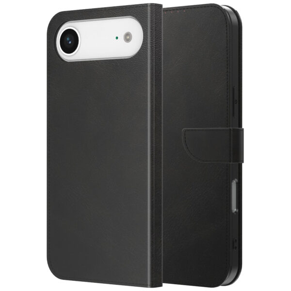 iPhone 17 Air leren telefoonhoesje bookcase met pasjeshouder en magnetische lipje zwart (1)