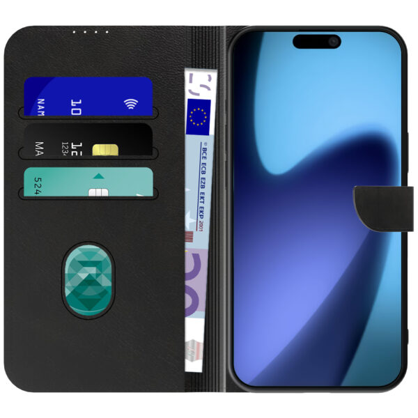 iPhone 17 Air leren telefoonhoesje bookcase met pasjeshouder en magnetische lipje zwart (2)