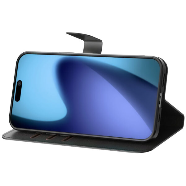 iPhone 17 Air leren telefoonhoesje bookcase met pasjeshouder en magnetische lipje zwart (4)