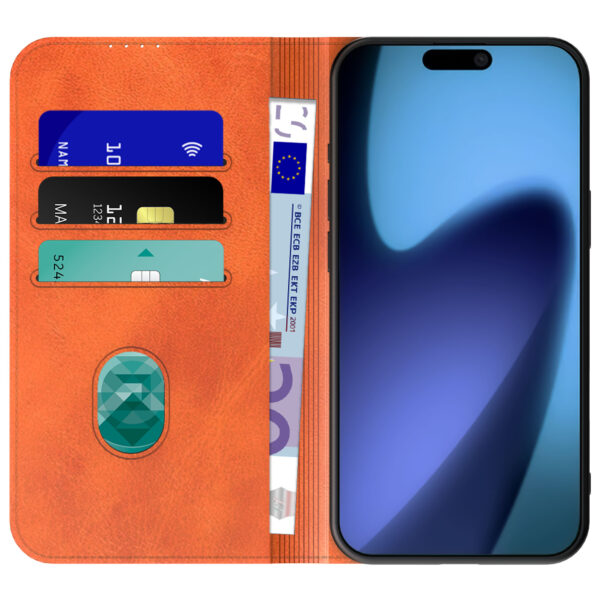 iPhone 17 Air leren telefoonhoesje bookcase met pasjeshouder en magnetische sluiting bruin (2)