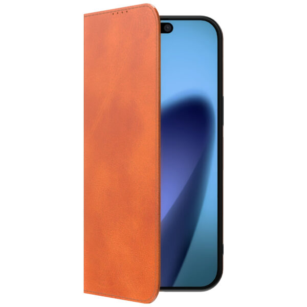 iPhone 17 Air leren telefoonhoesje bookcase met pasjeshouder en magnetische sluiting bruin (5)