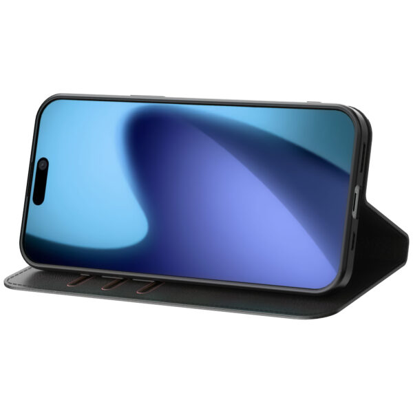 iPhone 17 Air leren telefoonhoesje bookcase met pasjeshouder en magnetische sluiting zwart (4)