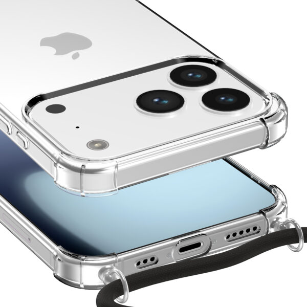 iPhone 17 Pro Max Telefoonhoesje met telefoonkoord en stootrand transparant (4)