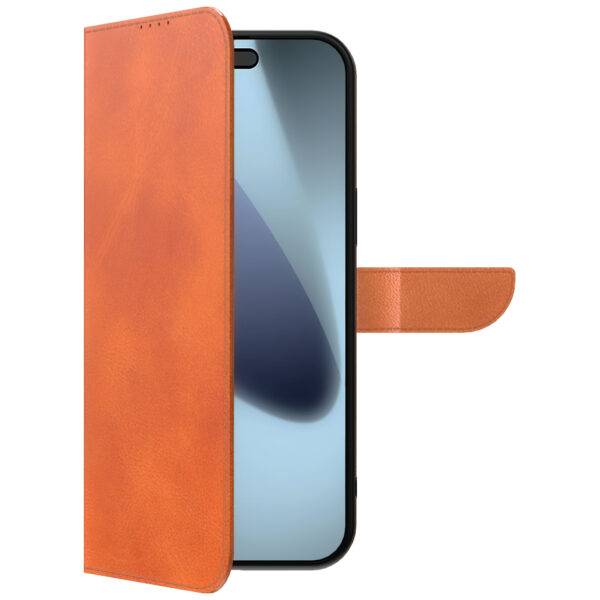 iPhone 17 Pro Max leren telefoonhoesje bookcase met pasjeshouder en magnetische lipje bruin (5)