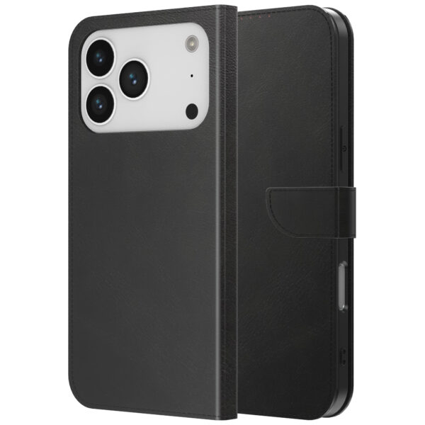 iPhone 17 Pro Max leren telefoonhoesje bookcase met pasjeshouder en magnetische lipje zwart (1)