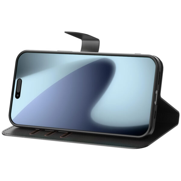 iPhone 17 Pro Max leren telefoonhoesje bookcase met pasjeshouder en magnetische lipje zwart (4)