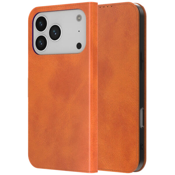 iPhone 17 Pro Max leren telefoonhoesje bookcase met pasjeshouder en magnetische sluiting bruin (1)