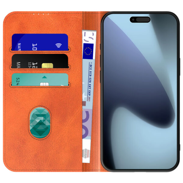 iPhone 17 Pro Max leren telefoonhoesje bookcase met pasjeshouder en magnetische sluiting bruin (2)