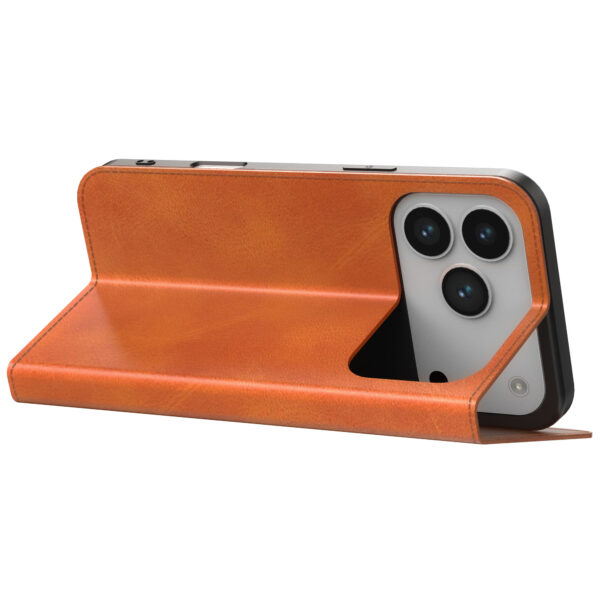 iPhone 17 Pro Max leren telefoonhoesje bookcase met pasjeshouder en magnetische sluiting bruin (3)