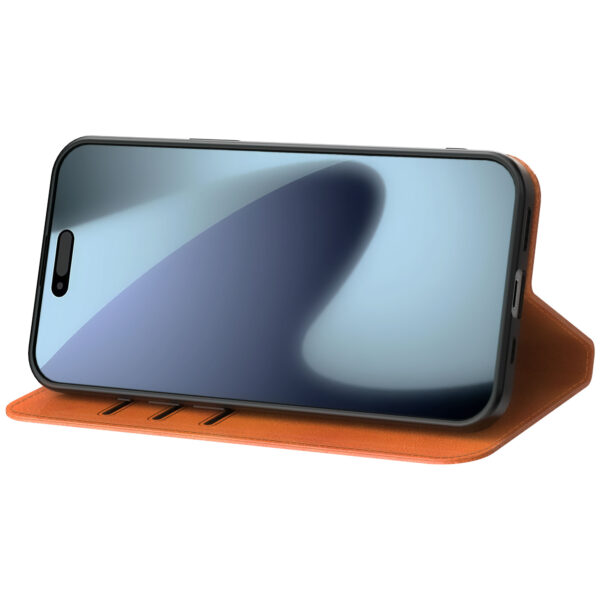 iPhone 17 Pro Max leren telefoonhoesje bookcase met pasjeshouder en magnetische sluiting bruin (4)