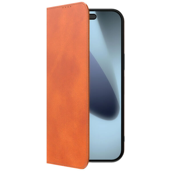 iPhone 17 Pro Max leren telefoonhoesje bookcase met pasjeshouder en magnetische sluiting bruin (5)