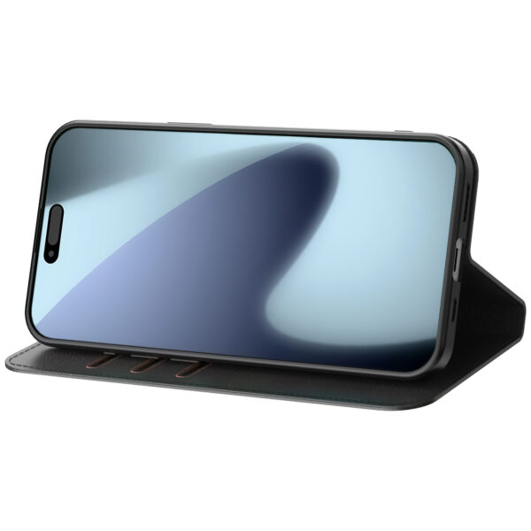 iPhone 17 Pro Max leren telefoonhoesje bookcase met pasjeshouder en magnetische sluiting zwart (4)