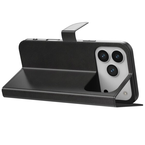 iPhone 17 Pro leren telefoonhoesje bookcase met pasjeshouder en magnetische lipje zwart (3)