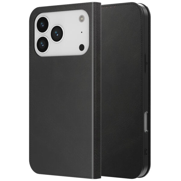 iPhone 17 Pro leren telefoonhoesje bookcase met pasjeshouder en magnetische sluiting zwart (1)