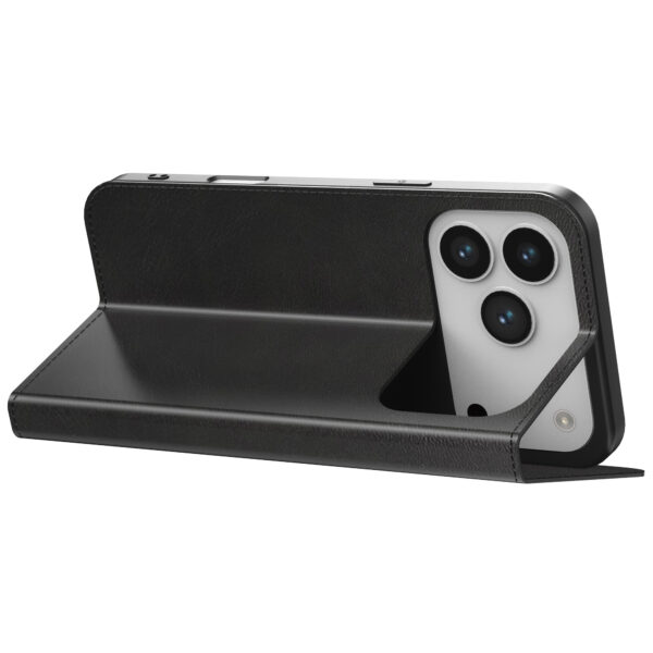 iPhone 17 Pro leren telefoonhoesje bookcase met pasjeshouder en magnetische sluiting zwart (3)