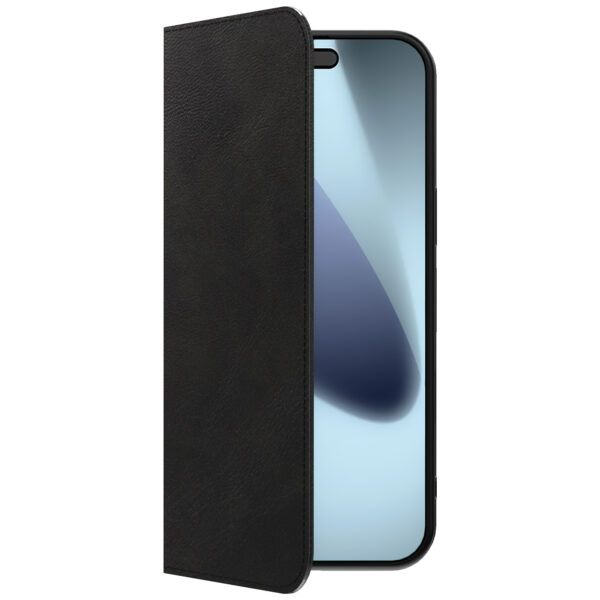 iPhone 17 Pro leren telefoonhoesje bookcase met pasjeshouder en magnetische sluiting zwart (5)