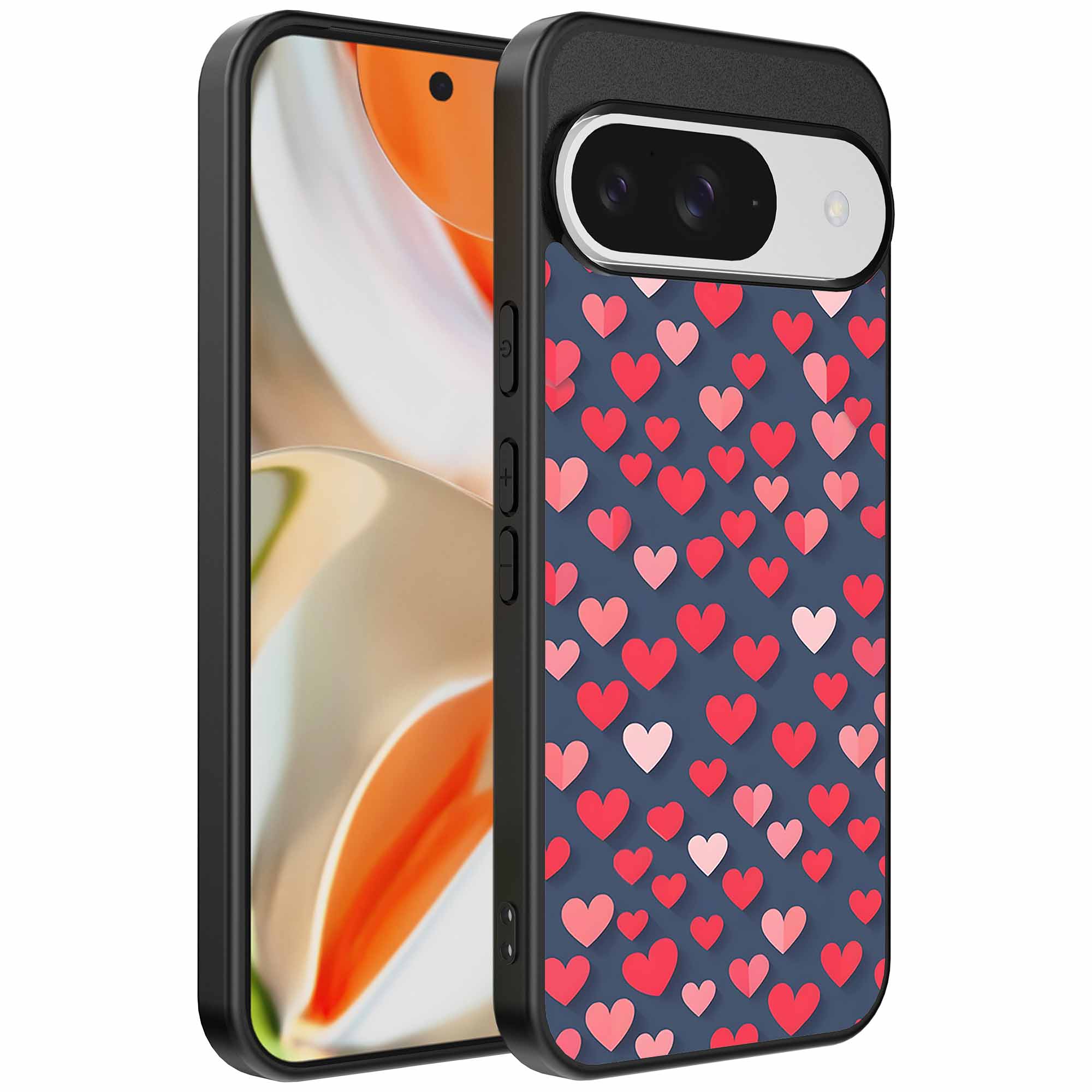 kleine roze en rode hartjes opdruk_Google Pixel 9 Pro XL telefoonhoesje (1)