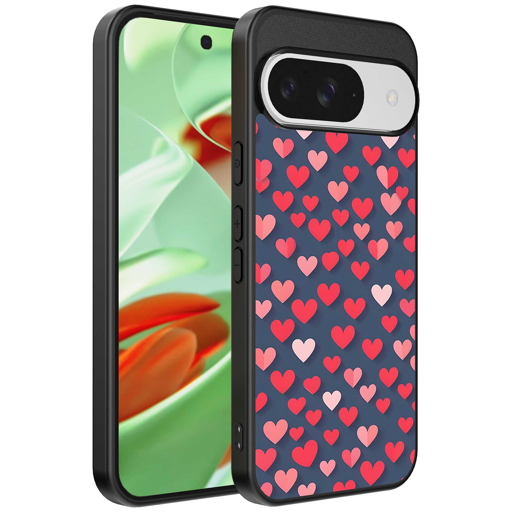 kleine roze en rode hartjes opdruk_Google Pixel 9 Pro telefoonhoesje (1)