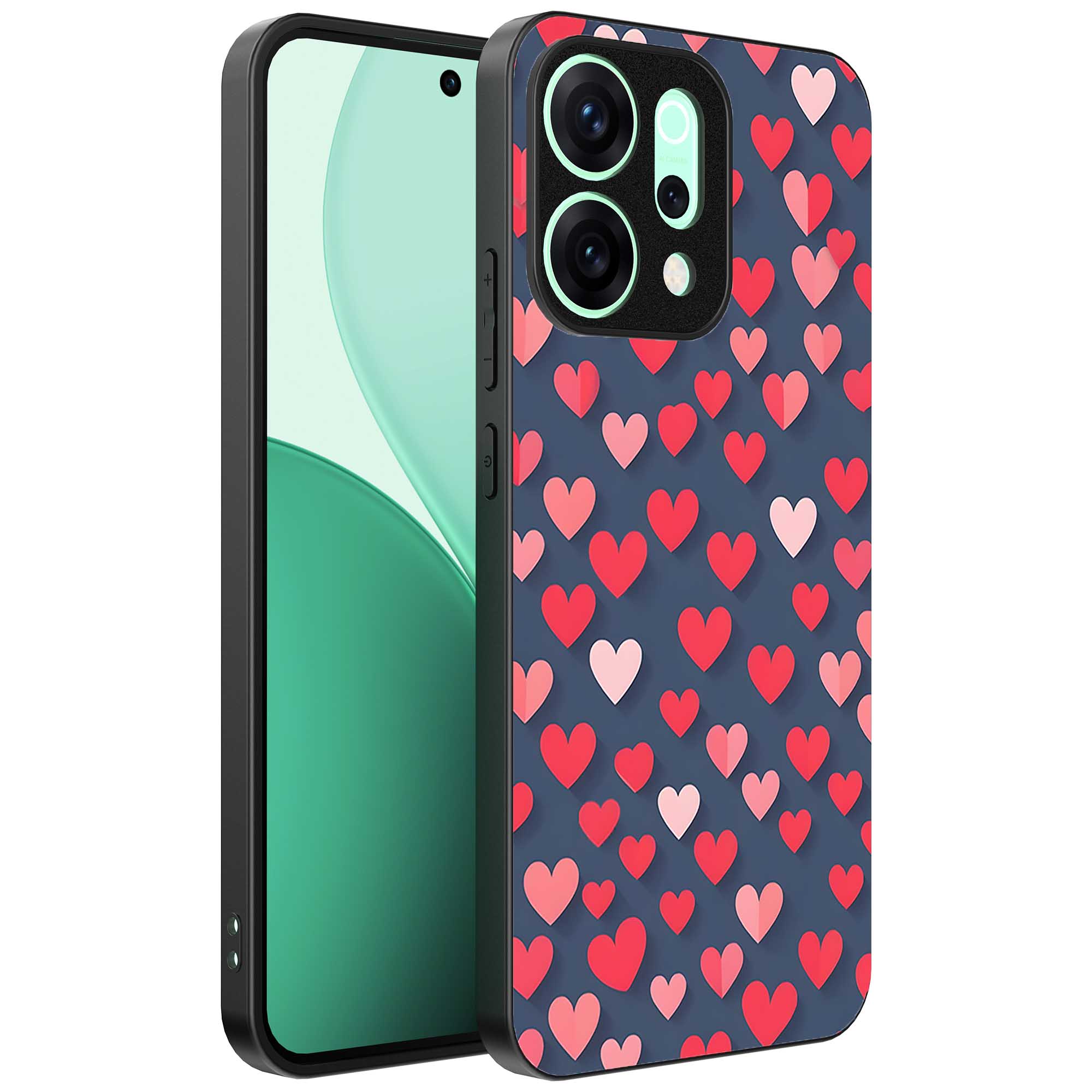kleine roze en rode hartjes opdruk_Oppo Reno 14 telefoonhoesje (1)