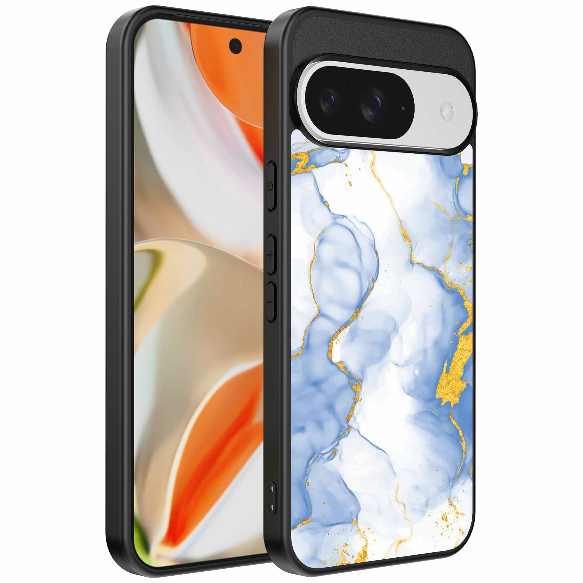 lichtblauw goud marmer opdruk_Google Pixel 9 Pro XL telefoonhoesje (1)