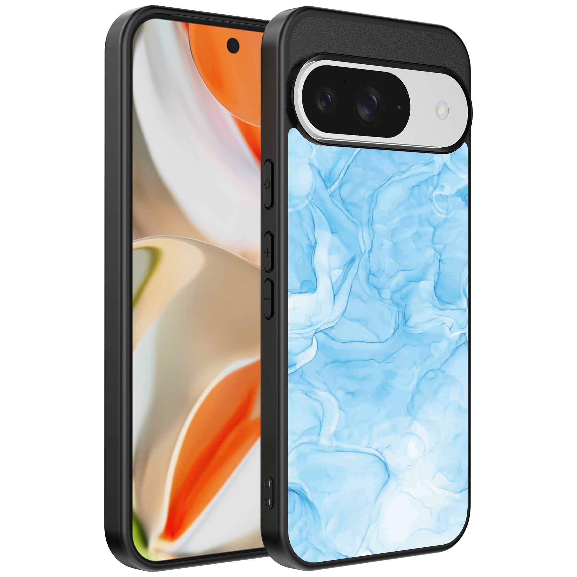 lichtblauw marmer opdruk_Google Pixel 9 Pro XL telefoonhoesje (1)