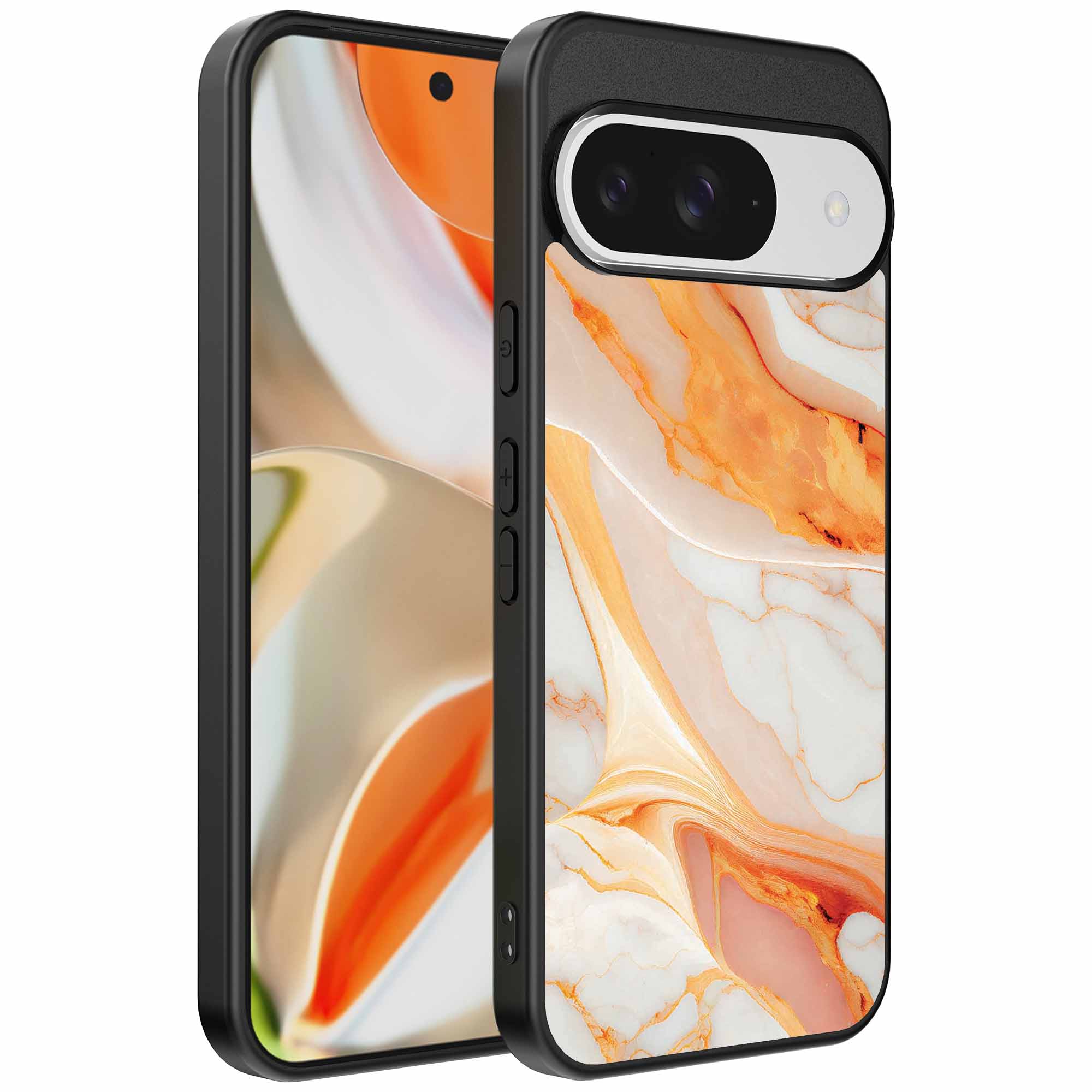 oranje marmer opdruk_Google Pixel 9 Pro XL telefoonhoesje (1)