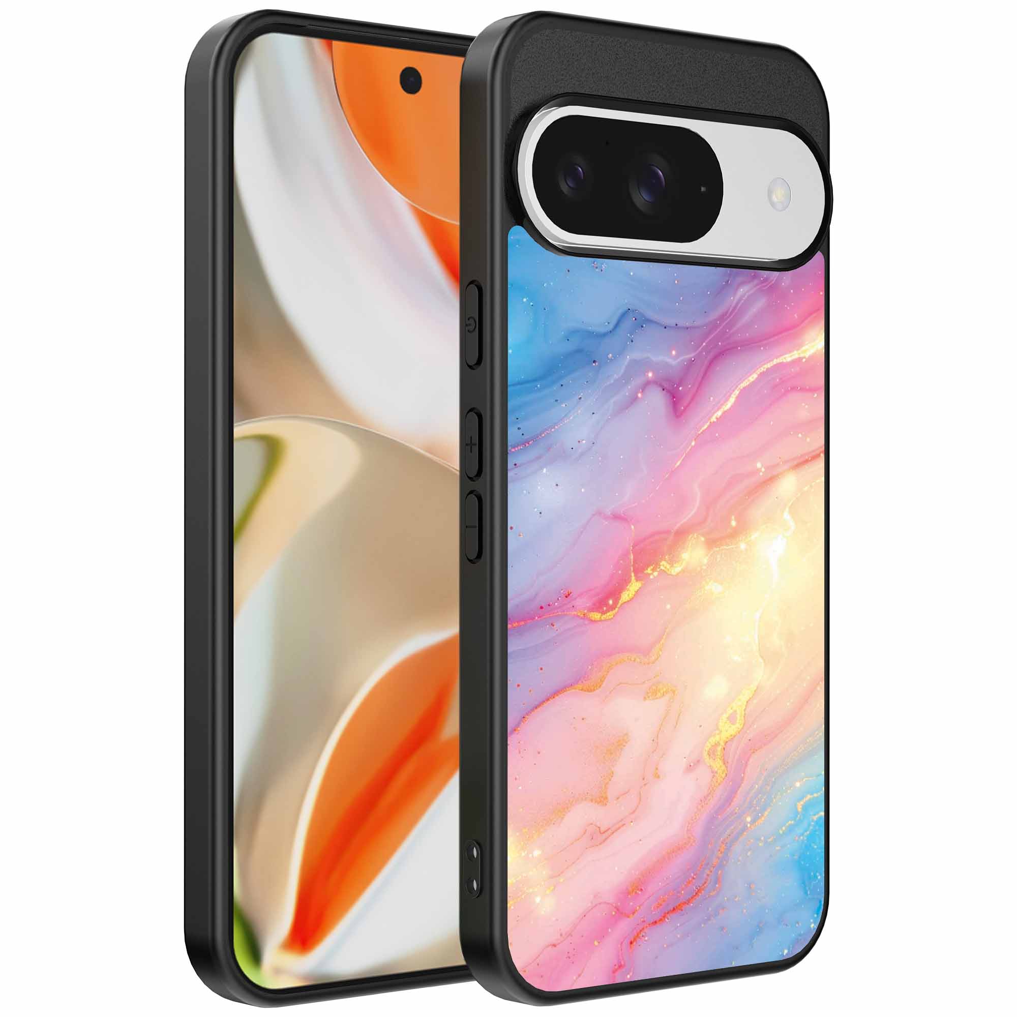 regenboog glitter marmer opdruk_Google Pixel 9 Pro XL telefoonhoesje (1)