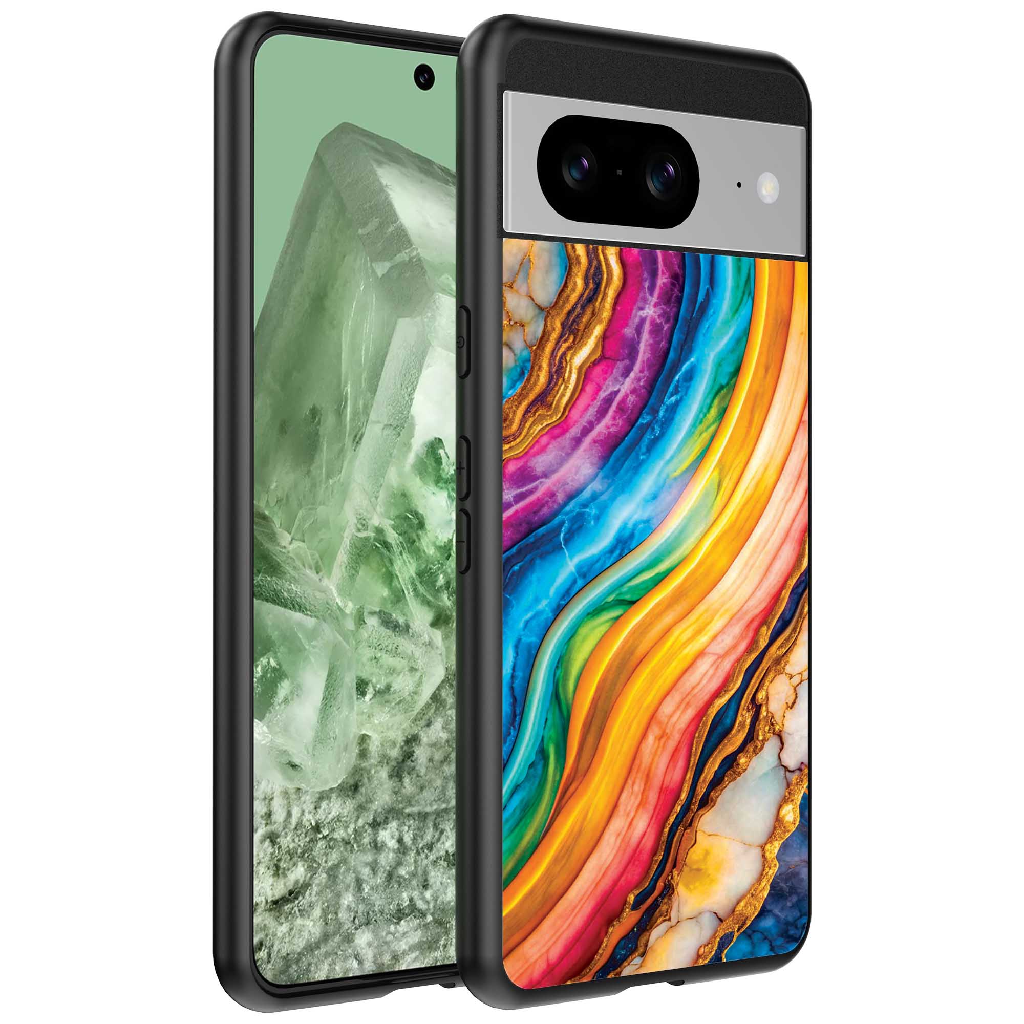 regenboog goud marmer opdruk_Google Pixel 8 telefoonhoesje (1)