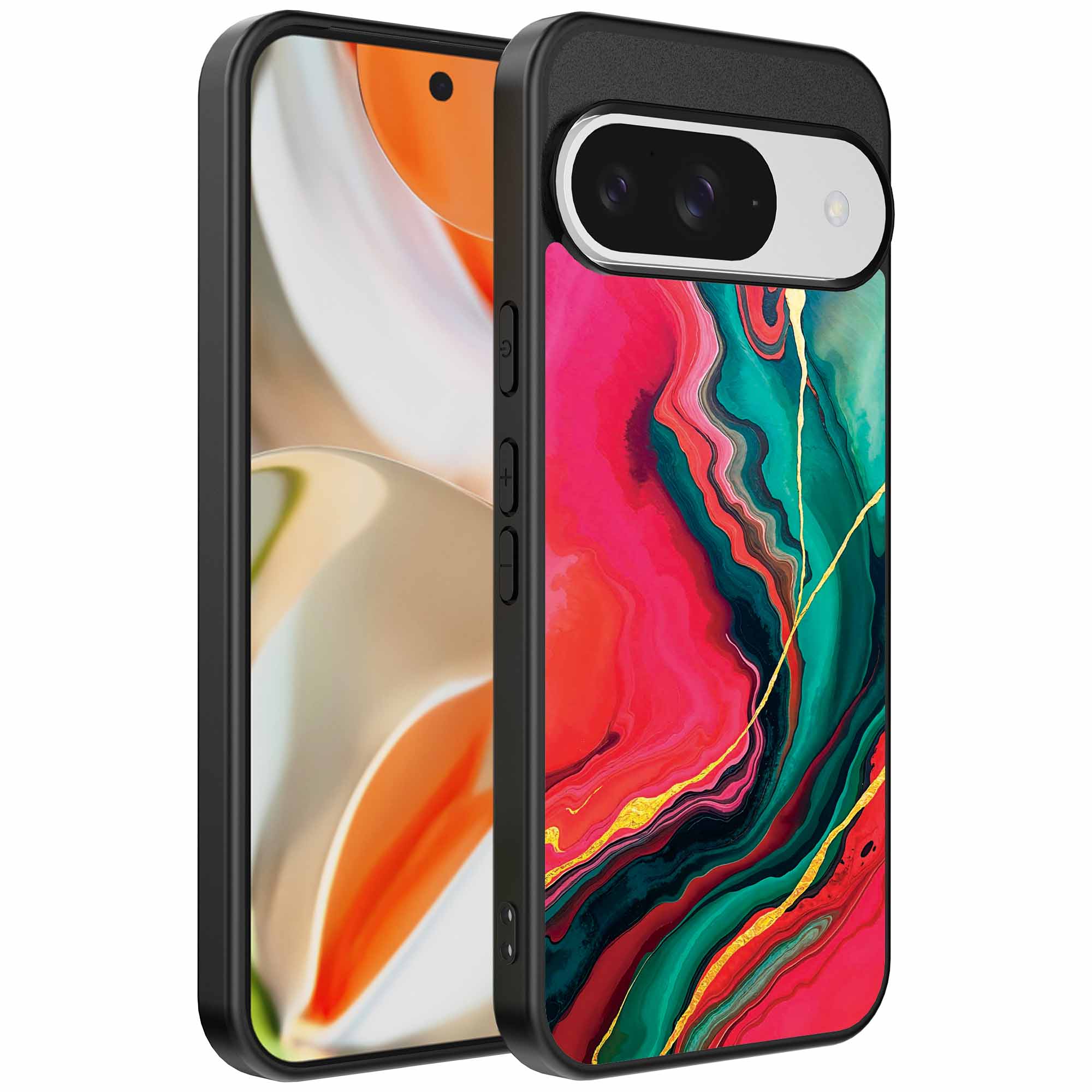 rood groen marmer opdruk_Google Pixel 9 Pro XL telefoonhoesje (1)