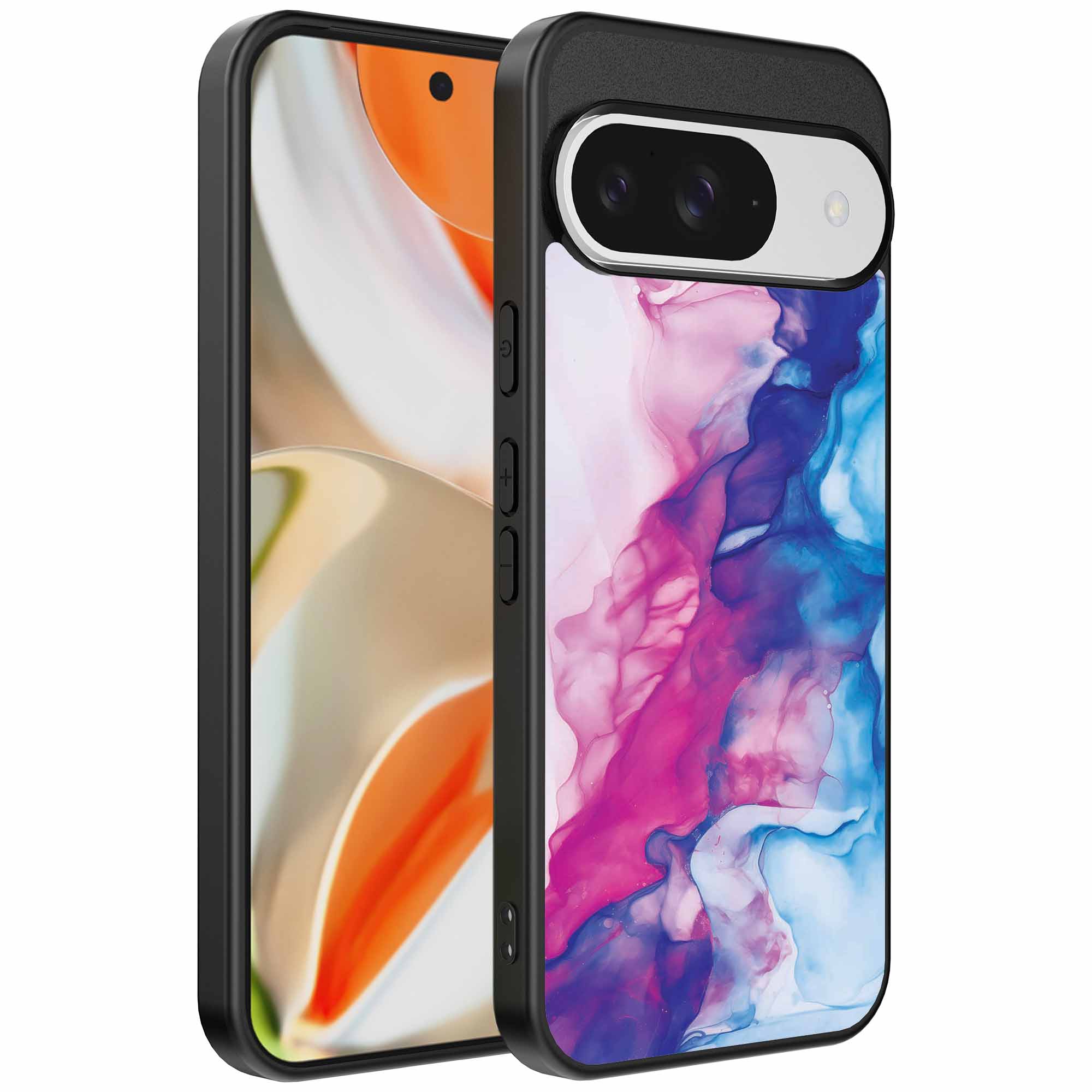 roze blauw marmer opdruk_Google Pixel 9 Pro XL telefoonhoesje (1)