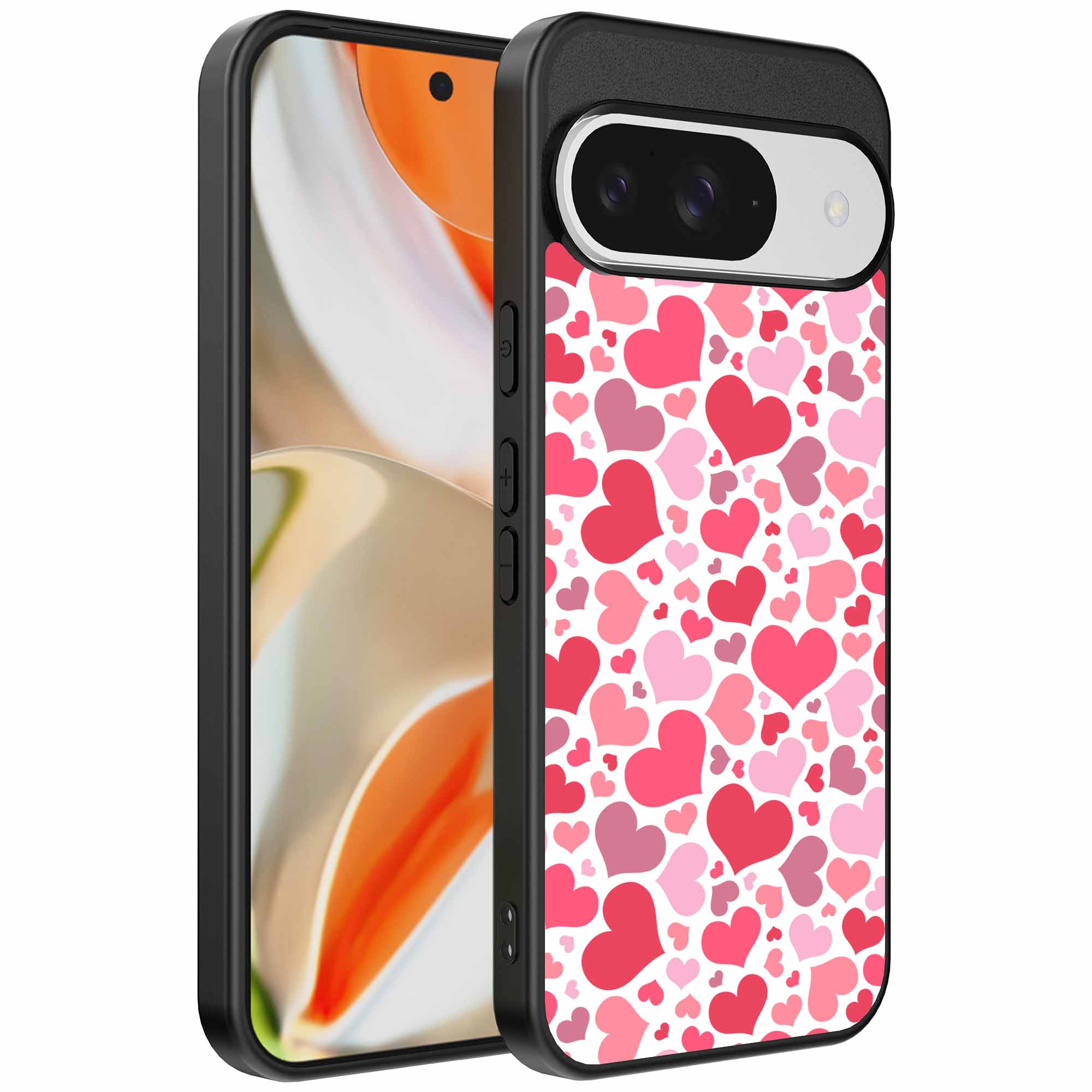 roze en rode hartjes opdruk_Google Pixel 9 Pro XL telefoonhoesje (1)