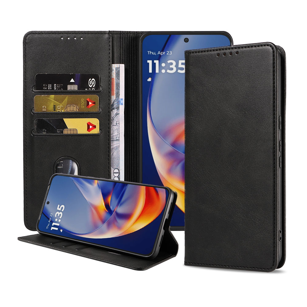 Motorla Edge 50 Neo telefoonhoesje leer met magnetische sluiting en pasjeshouder (1)