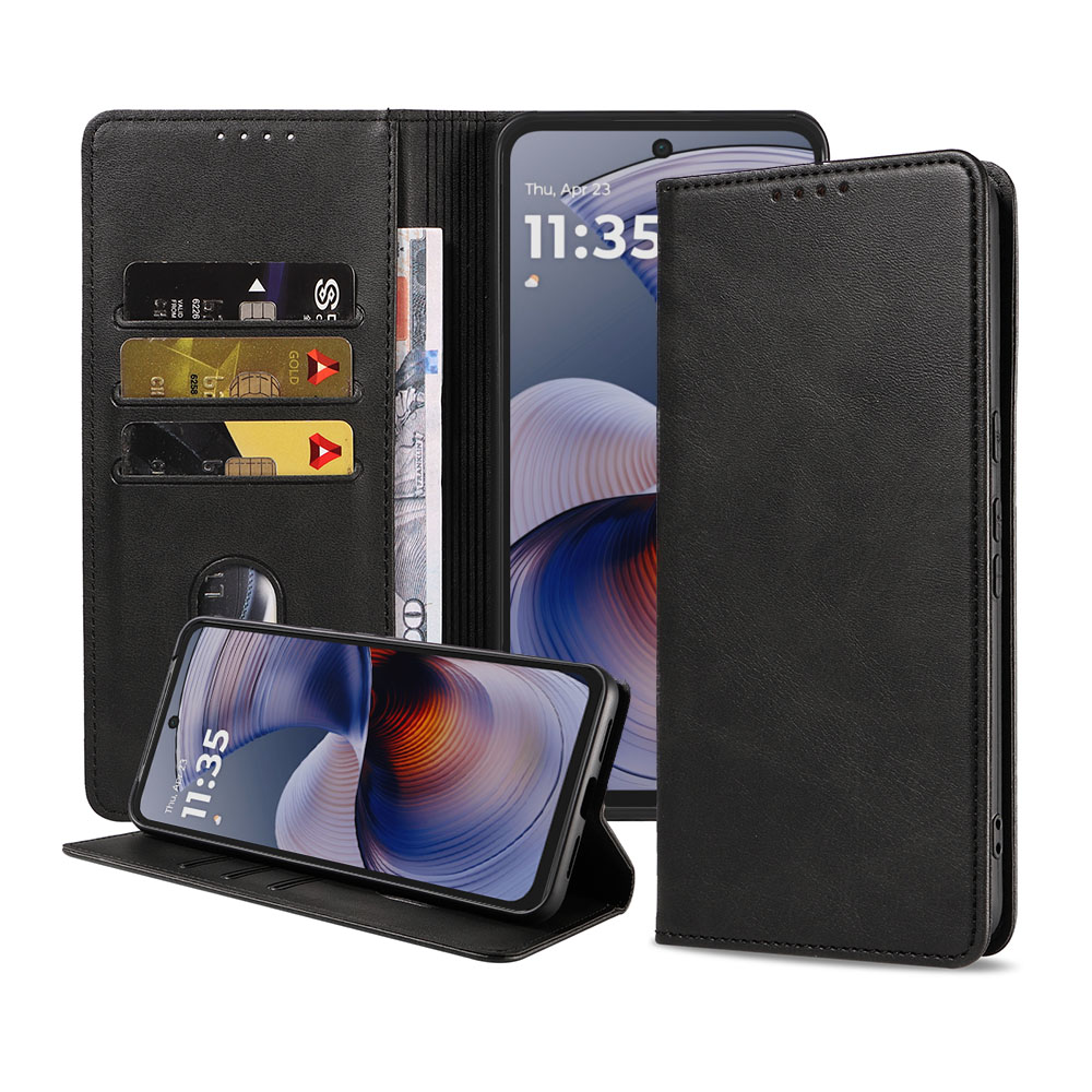 Motorla Moto G55 telefoonhoesje leer met magnetische sluiting en pasjeshouder (1)