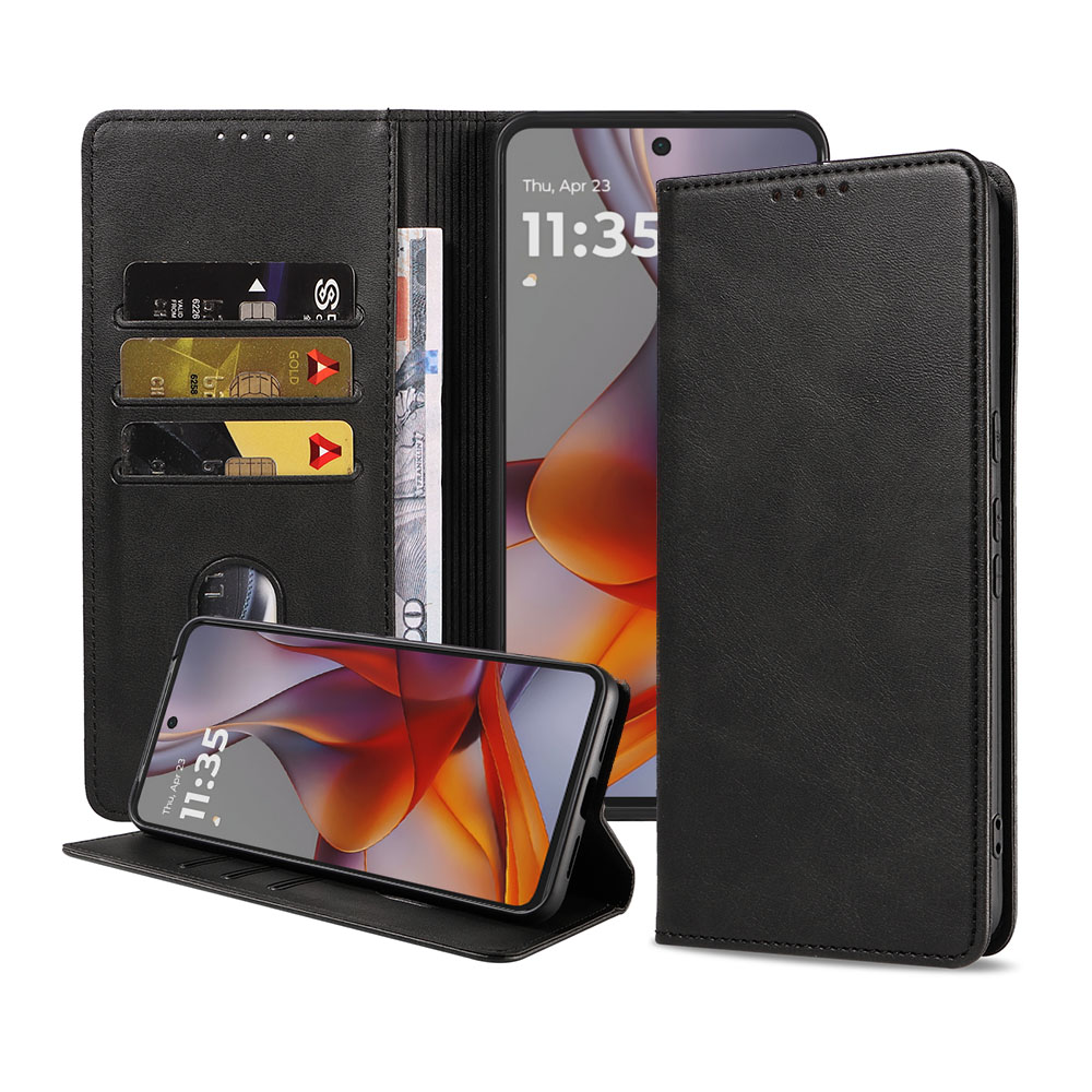 Motorla Moto G75 telefoonhoesje leer met magnetische sluiting en pasjeshouder (1)