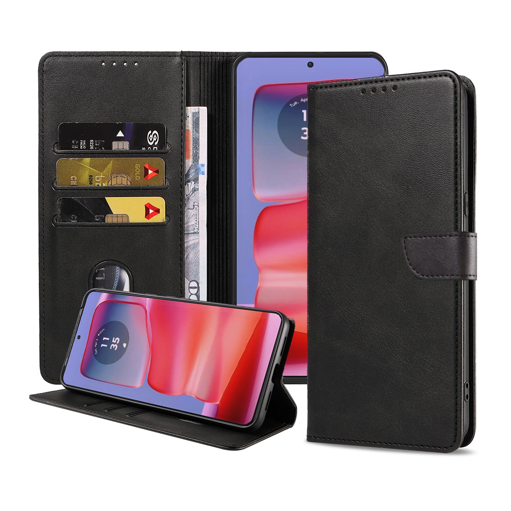 Motorola Edge 50 Pro telefoonhoesje leer met magnetisch lipje en pasjeshouder (1)