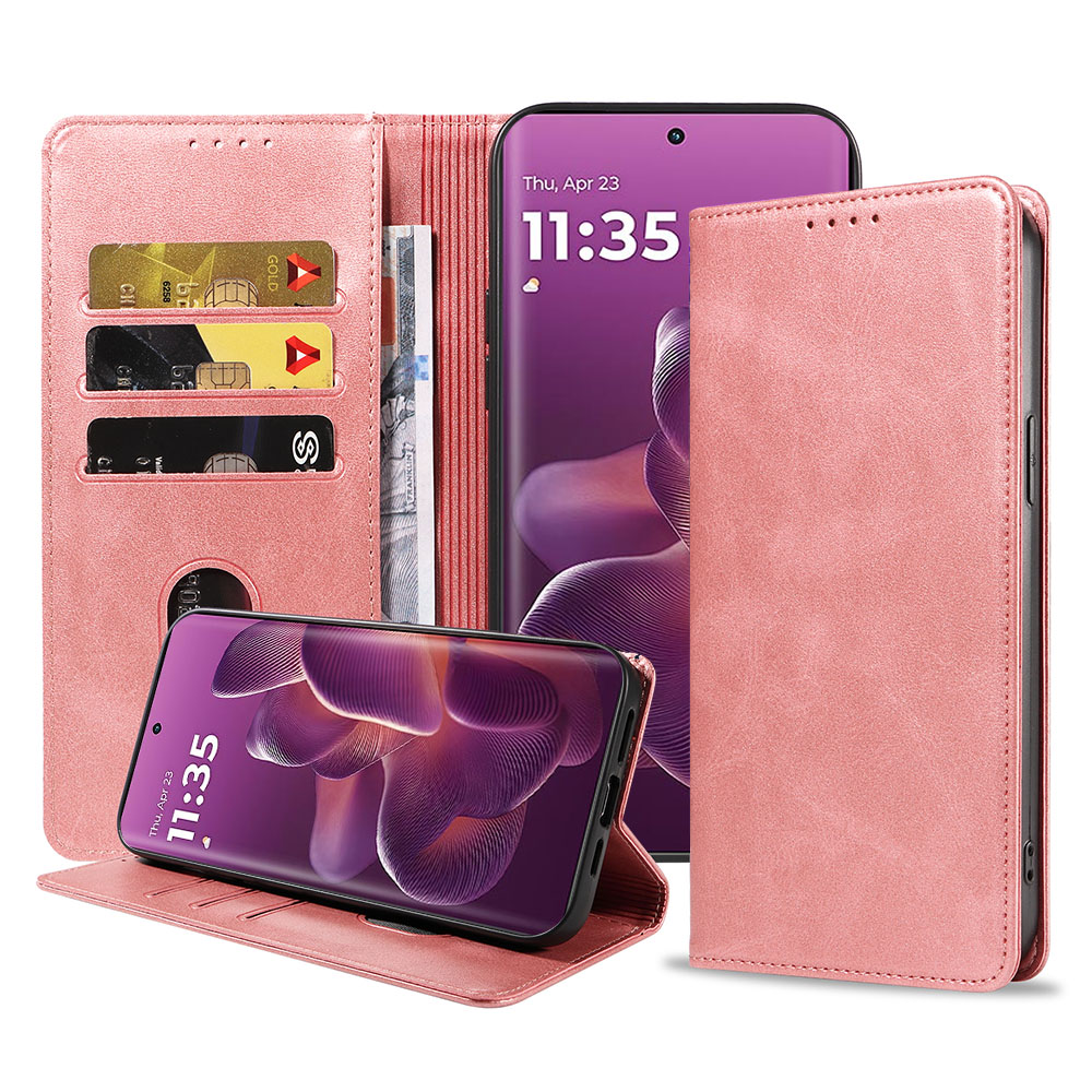 Motorola Edge 60 Pro telefoonhoesje leer met magnetische sluiting en pasjeshouder (1)