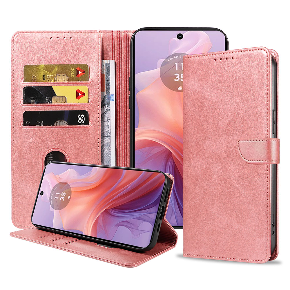 Motorola Moto E14 - G04 telefoonhoesje leer met magnetisch lipje en pasjeshouder (1)