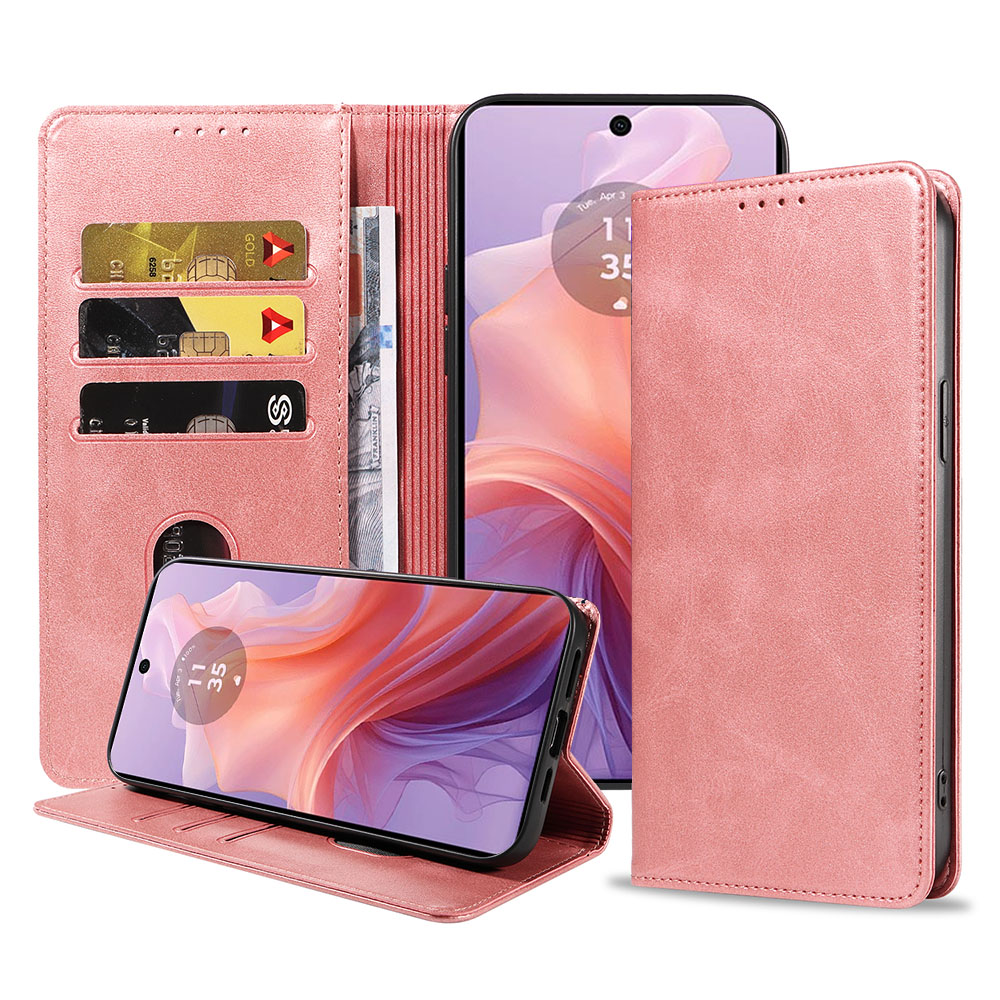 Motorola Moto E14 - G04 telefoonhoesje leer met magnetische sluiting en pasjeshouder (1)