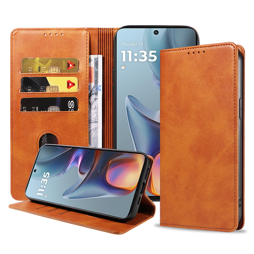 Motorola Moto E15 G05 telefoonhoesje leer met magnetische sluiting en pasjeshouder (1)