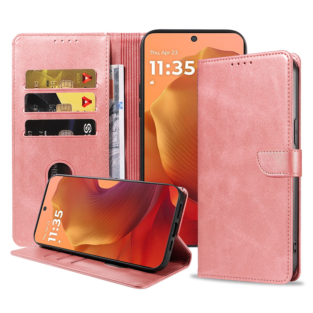 Motorola Moto G15 telefoonhoesje leer met magnetisch lipje en pasjeshouder (1)