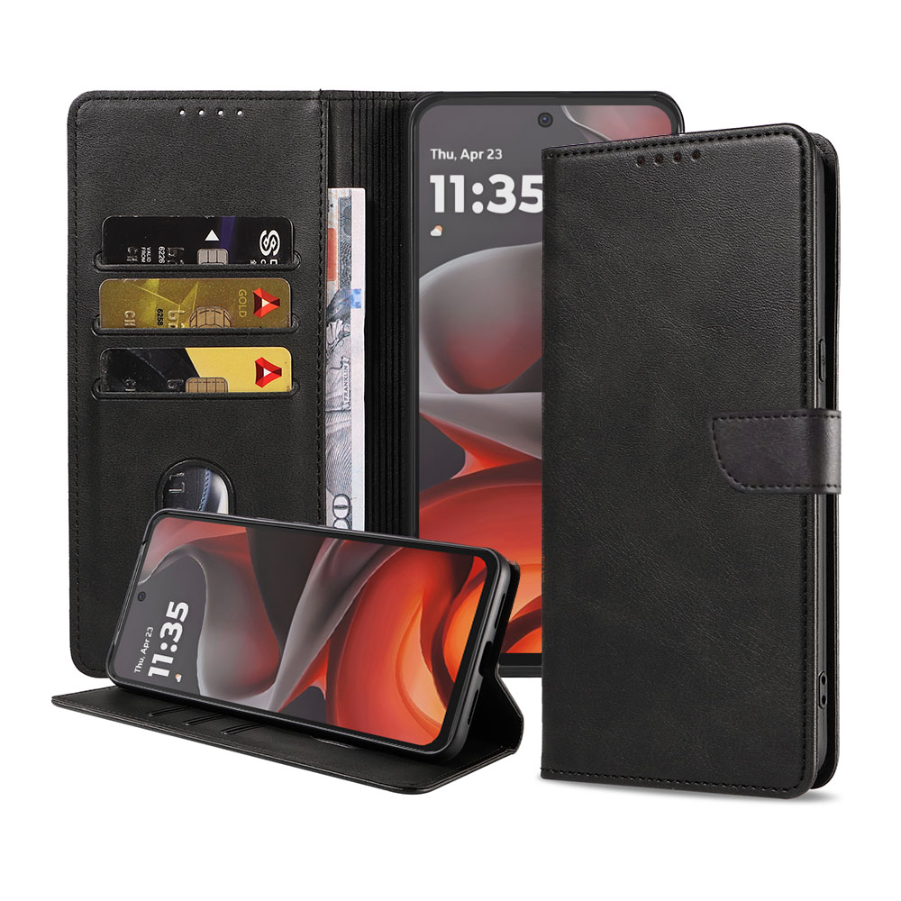 Motorola Moto G15 telefoonhoesje leer met magnetisch lipje en pasjeshouder (1)