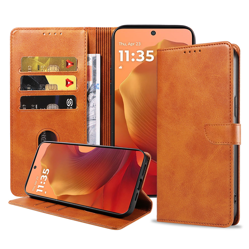 Motorola Moto G15 telefoonhoesje leer met magnetische sluiting en pasjeshouder (1)