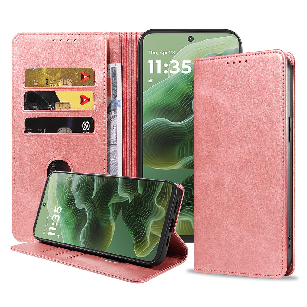 Motorola Moto G35 telefoonhoesje leer met magnetische sluiting en pasjeshouder (1)