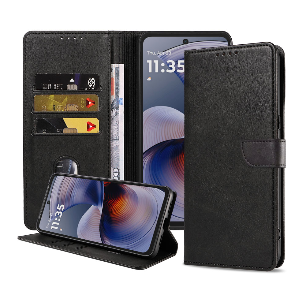 Motorola Moto G55 telefoonhoesje leer met magnetisch lipje en pasjeshouder (1)